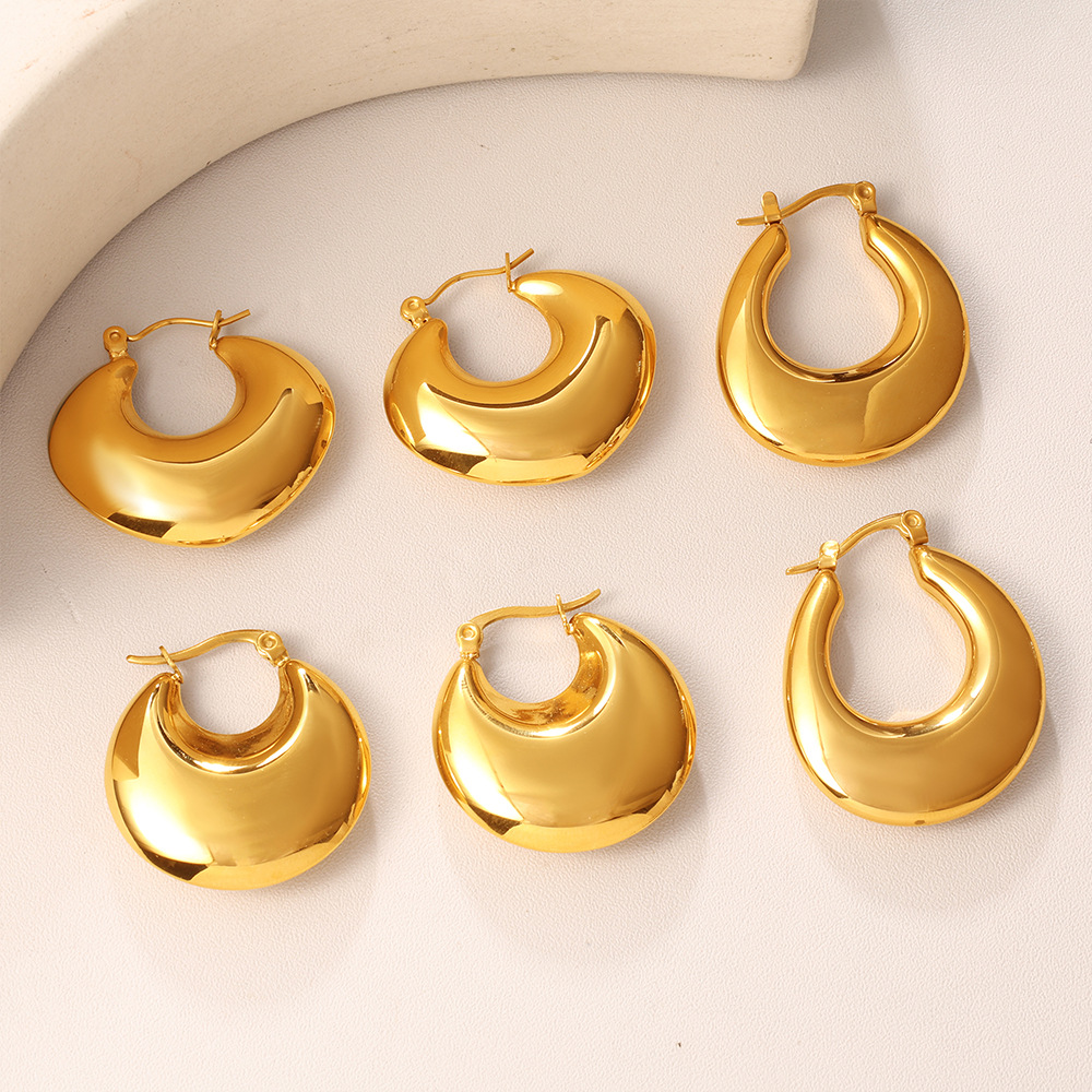 Fashion Exaggerated Metallic Gold Earrings, Simple & Versatile C-Shaped Half-Round Hoop Earrings