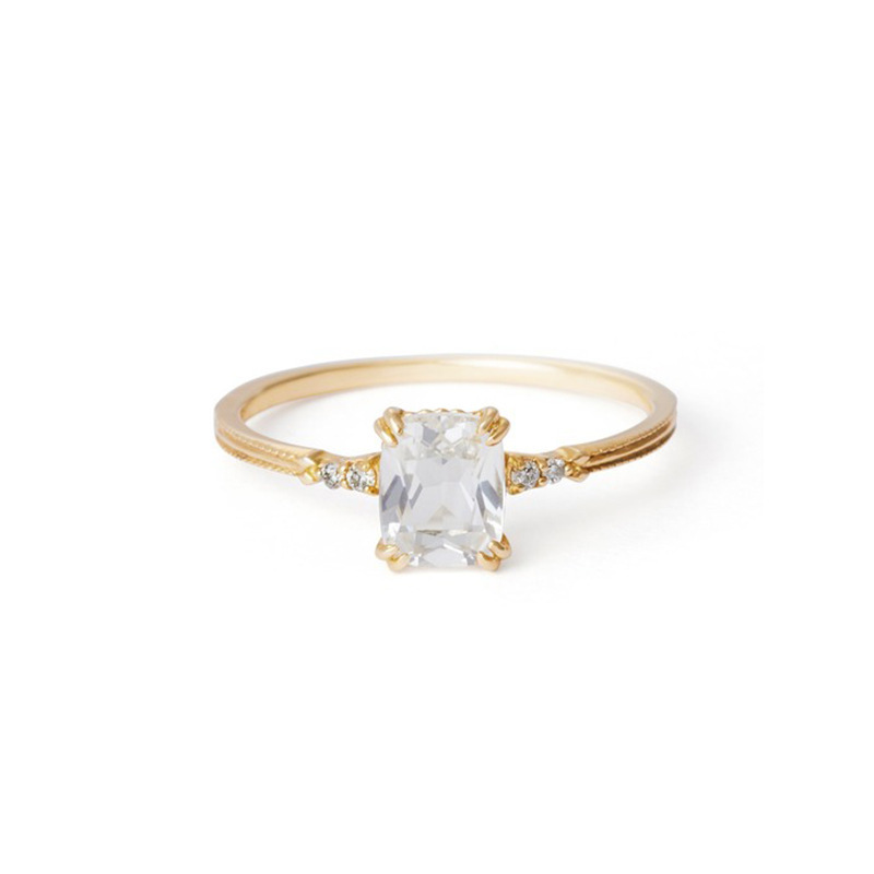 Japanese Simple Retro 925 Silver Square White Crystal Ring