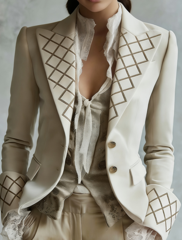 Velvet Pocket Suit With Printed Lapel And Flared Sleeves, Long-sleeved Blazer.