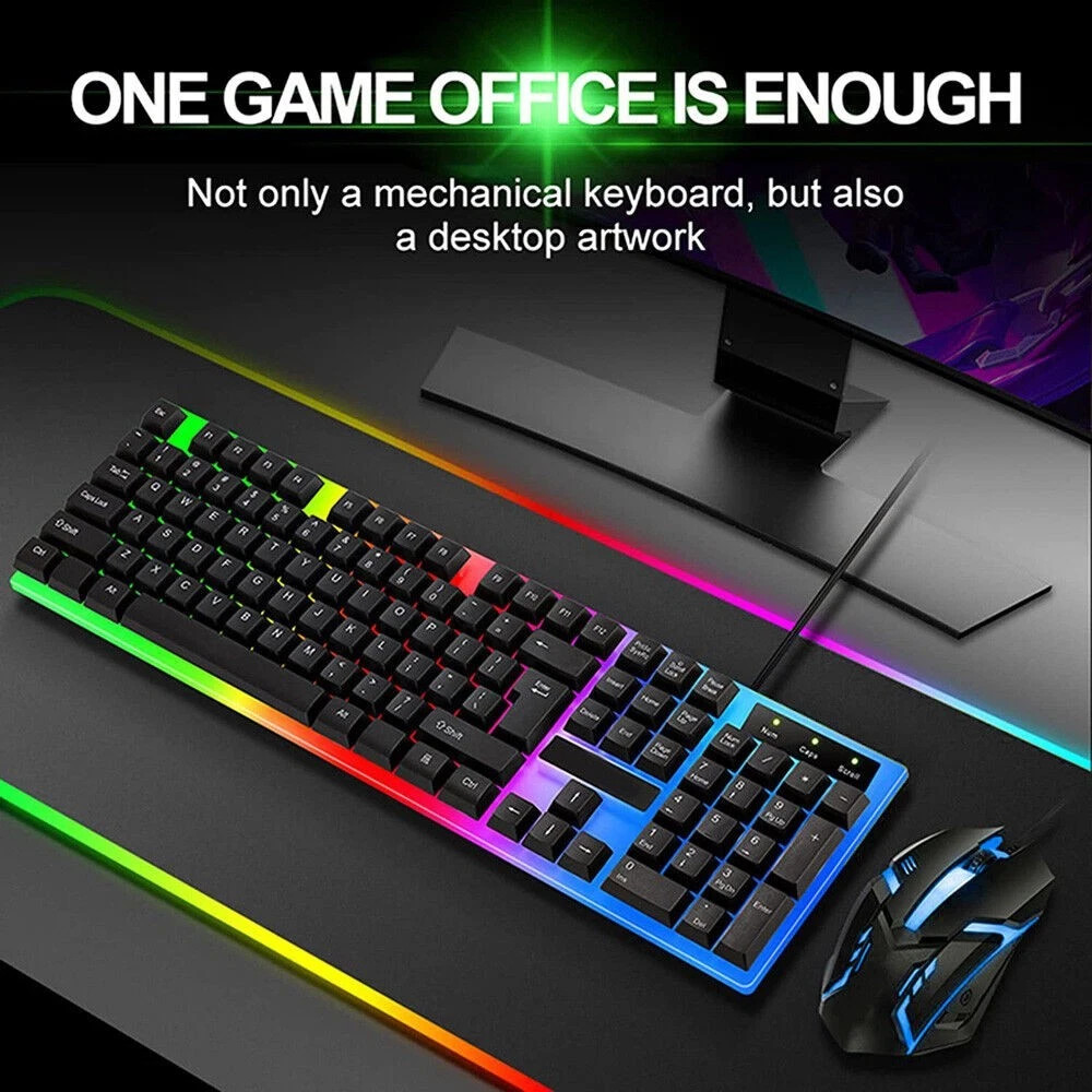 UK Gaming Keyboard And Mouse Set RGB LED USB For PC Laptop Xbox One PS4 PS 3