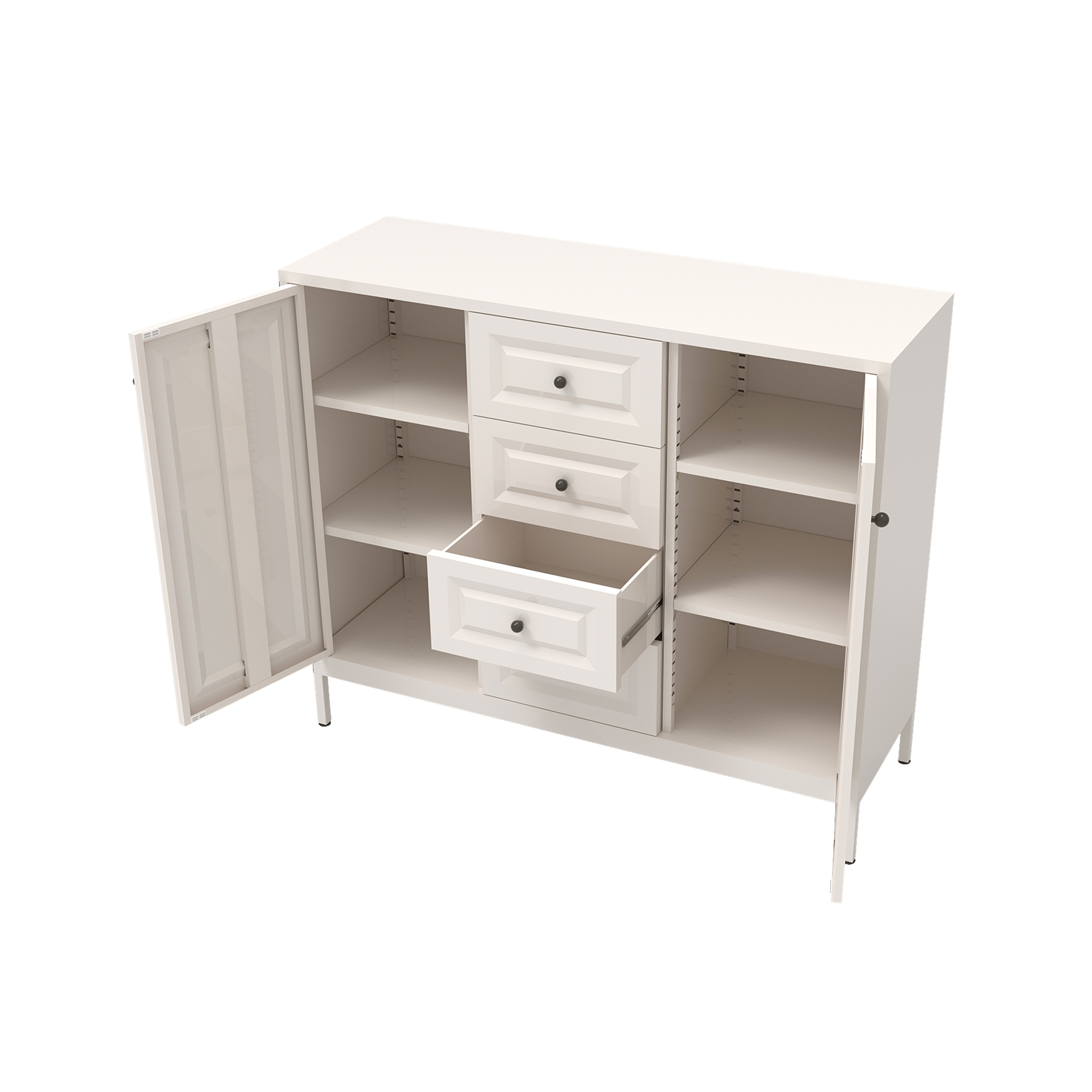40.16'' Storage Sideboard Buffet Cabinet, Freestanding Accent Cabinet With 4 Drawers & 2 Doors, Adjustable Shelves Console Cabinet For Living Room, Kitchen ,Entryway ,Hallway ,Laundry Room Beige — foto 7
