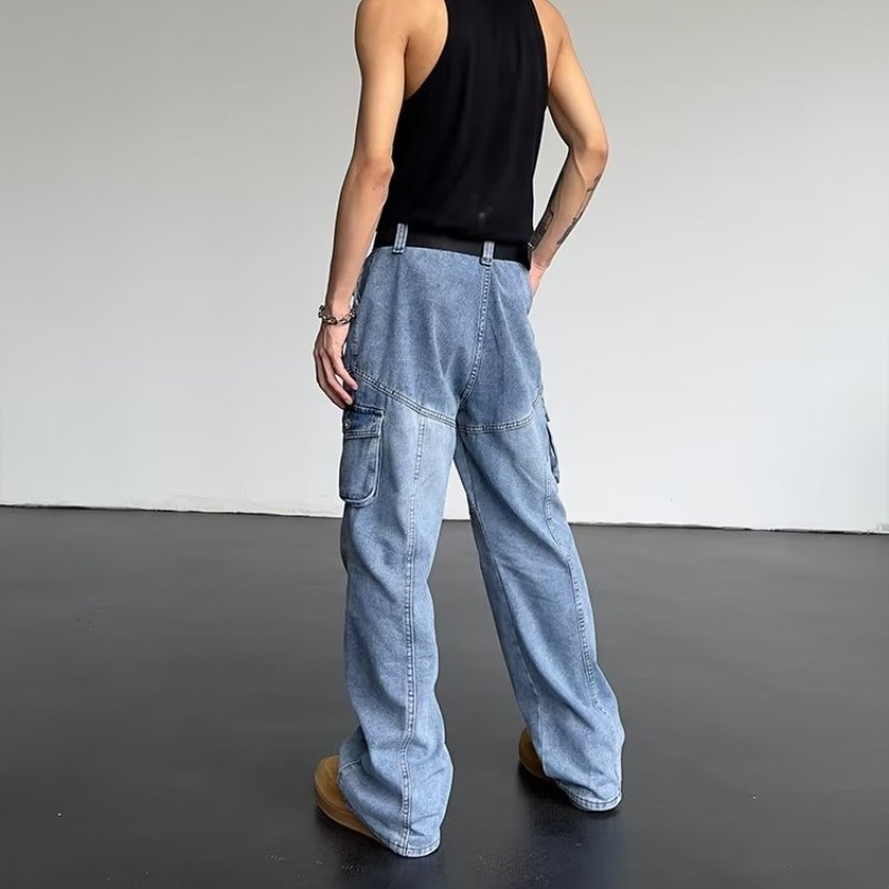 Men's Vintage Tie-dyed Multi-pocket Work Clothes Jeans