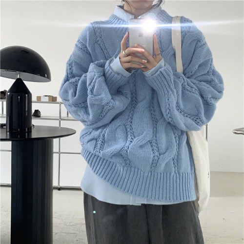 Women's Pullover Loose Long-sleeved Twist Sweater Knit Sweater