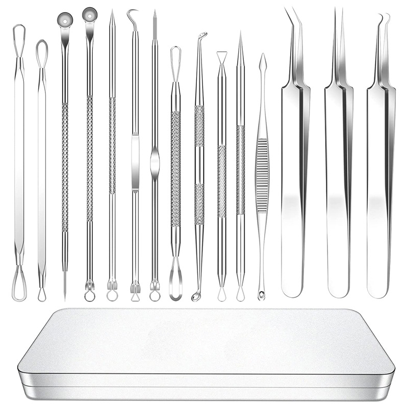 Pimple Pin 15 piece Set Cell Tweezer Acne Removing Blackhead Pincers Silver - Shop at LoveMi