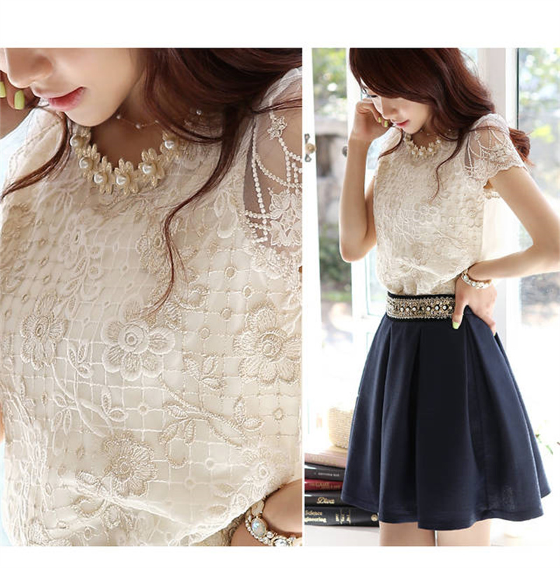 Korean Style Women's Round Neck Lady Bead Embroidery Lining