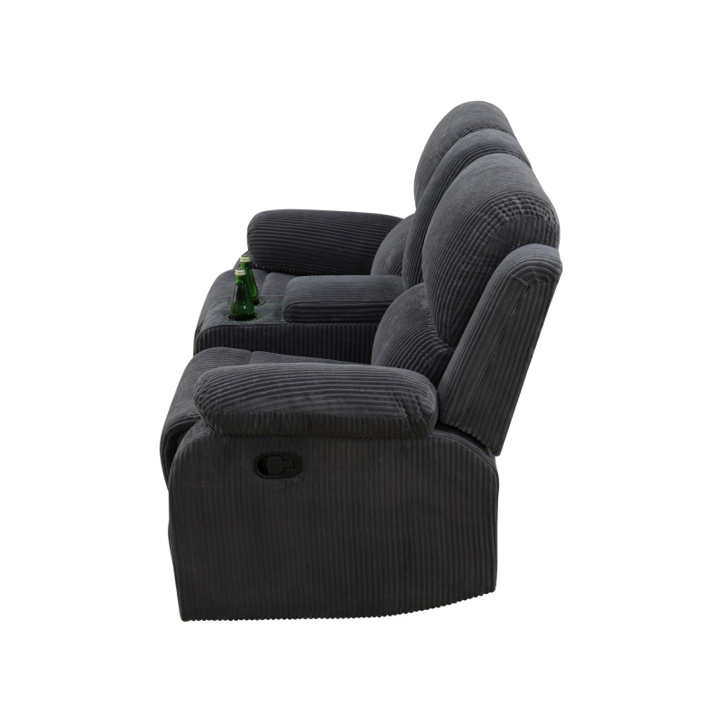 Pickup Only--Dark Grey Corduroy 3-Piece Living Room Recliner Sofa