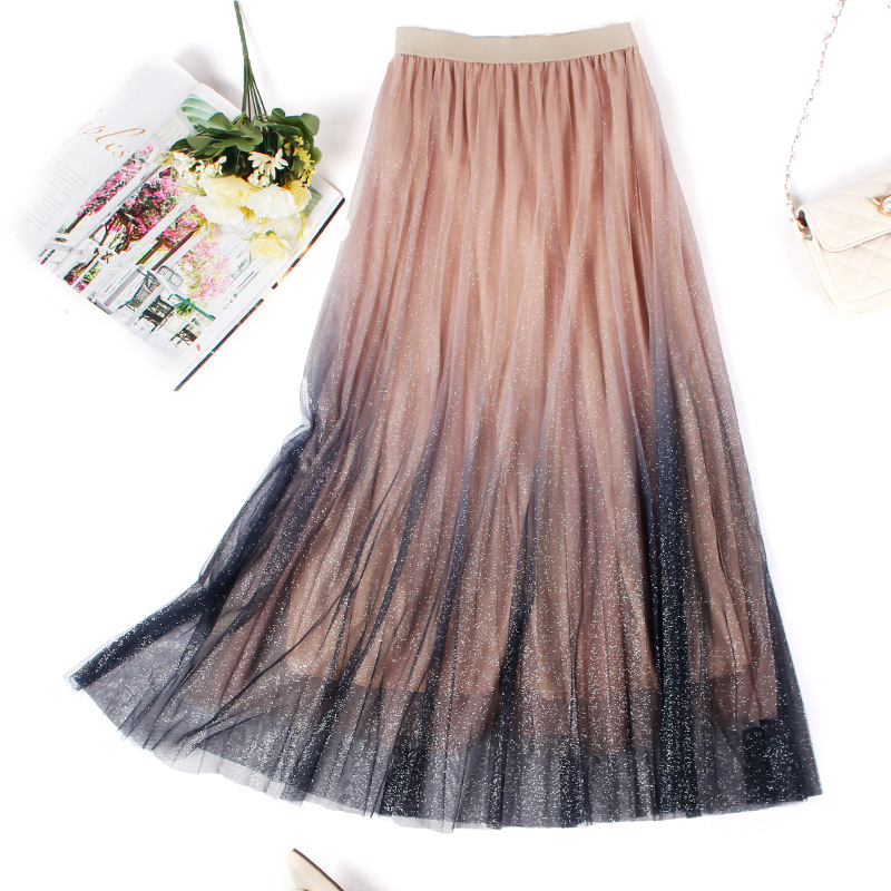 Title 4, High-Waisted Pleated Skirt with Gradient Mesh E...