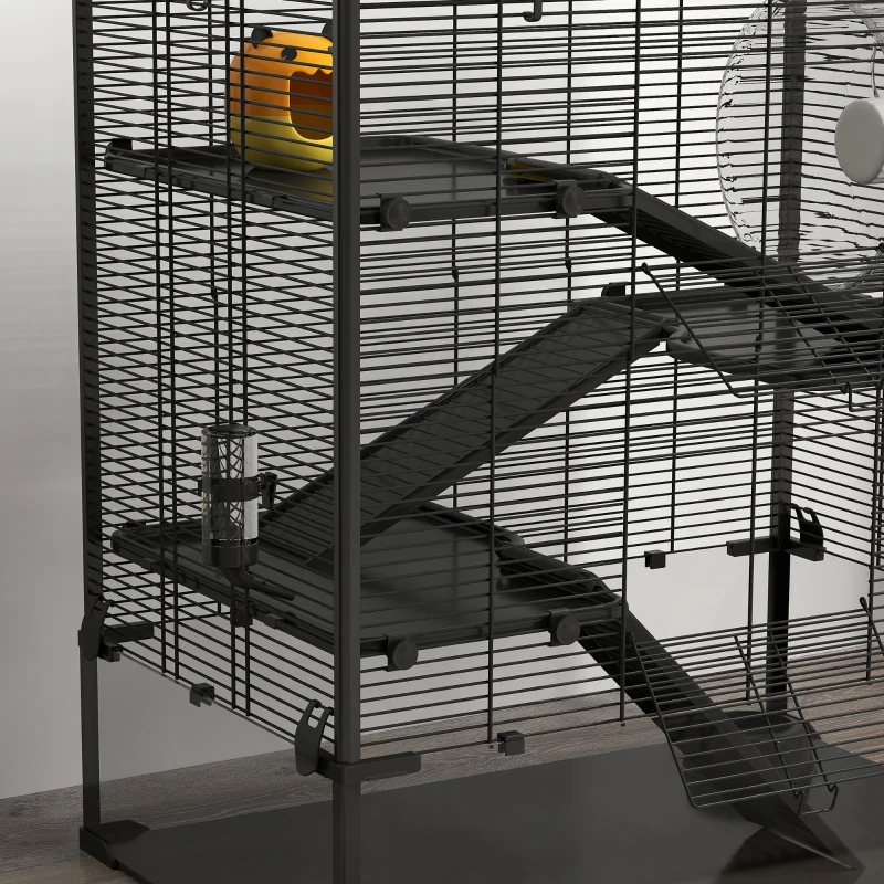 4 Tier Hamster Cage With Deep Tempered Glass Bottom, Running Wheel, Hut, Water Bottle, Food Dish,