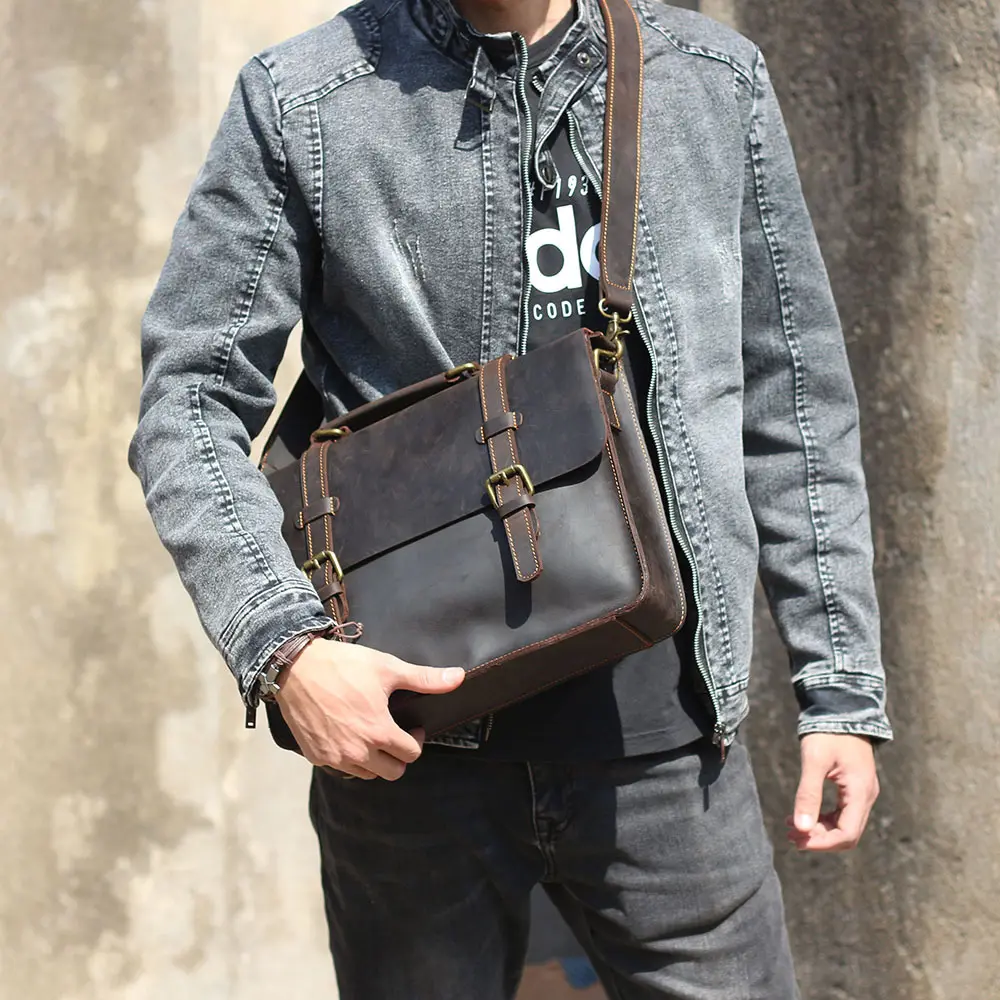 Simple First Layer Cowhide Backpack Briefcase Men
