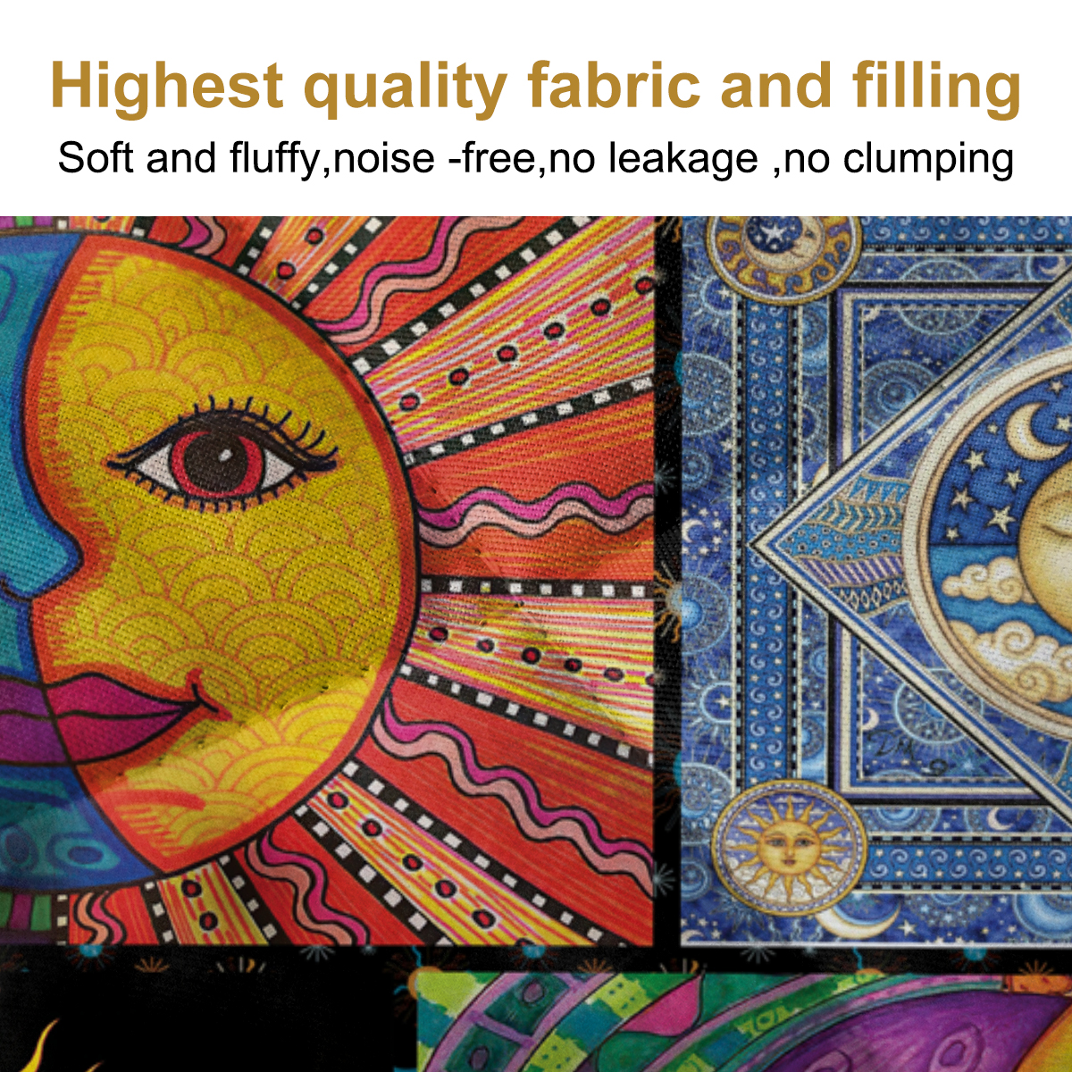 Bohemian Sun Moon Pattern Quilt Set Microfiber Soft Lightweight Portable Psychedelic Design Bedding Set, 1 Quilt With 2 Pillowcases