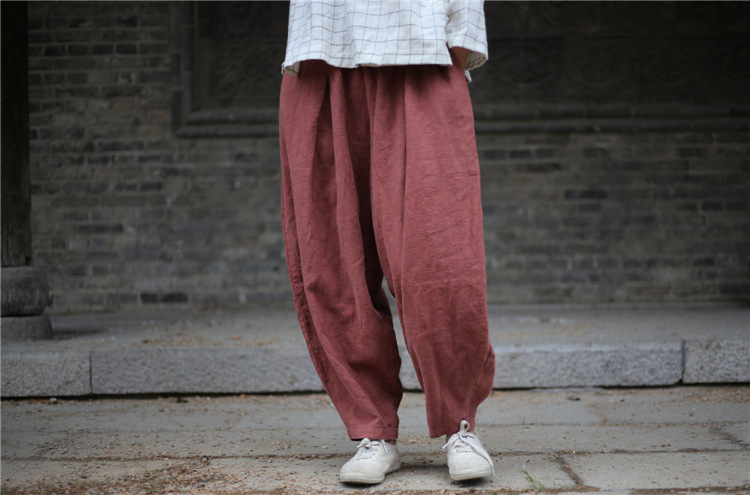 Title 5, Retro Wind Sand Wash Thick Linen Loose Trousers...