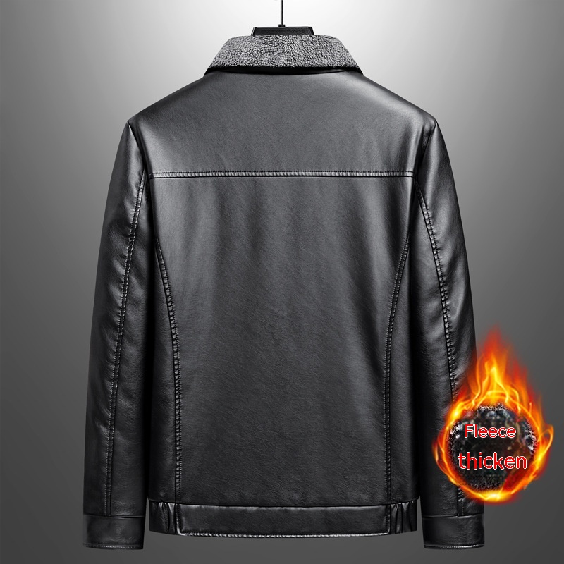 Winter Leather Fleece-lined Thickened PU Leather Men's Cashmere Fur Integrated Warm Jacket