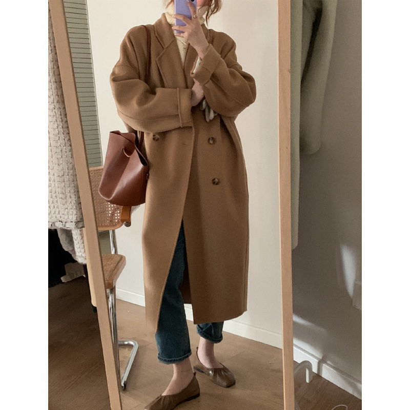 Women's Over-the-Knee Mid-Length Double-Breasted Wool Coat