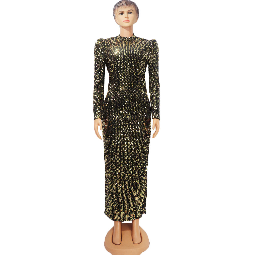 European And African Women's Dress Flannelette Sequin Fabric Gold - Shop at LoveMi