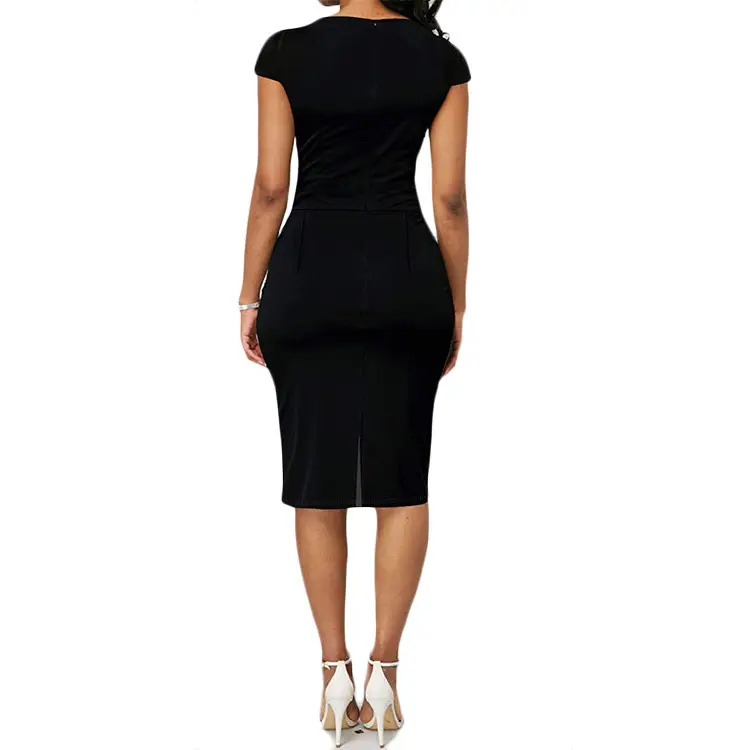 Color Matching Midi Skirt Sexy Black High Waist Temperament Commuter Dress