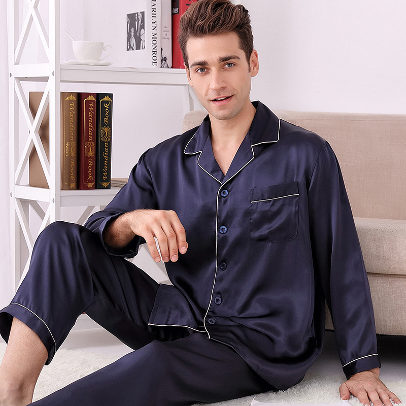 Title 7, Silk pajamas spring and summer long-sleeved two...