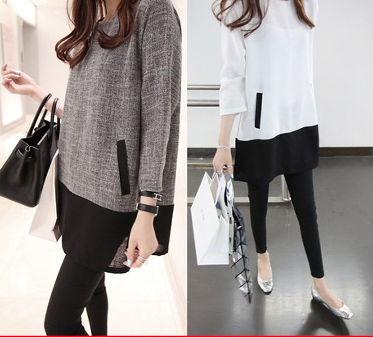 Nine-quarter Sleeve Crew Neck Bottoming Shirt