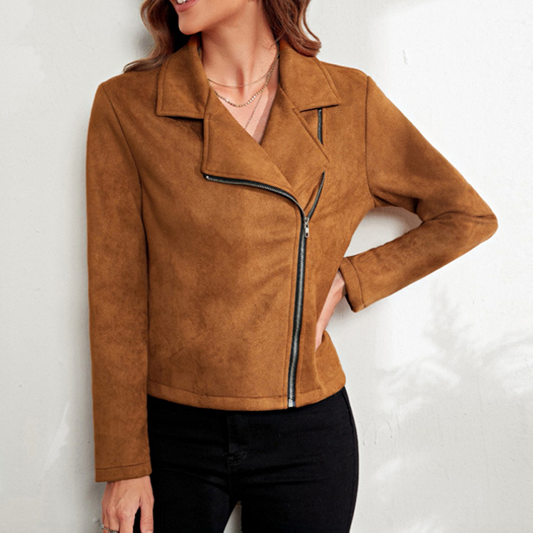 Solid Color Irregular Zip Casual Women's Cropped Jacket