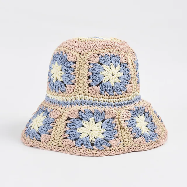 Hat Female Hand Crochet Papyrus Sun Foldable Pink - Shop at LoveMi