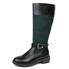 Flower Print Western Boots Fashion Mid Knee High Boots Winter Shoes - Green - View 1