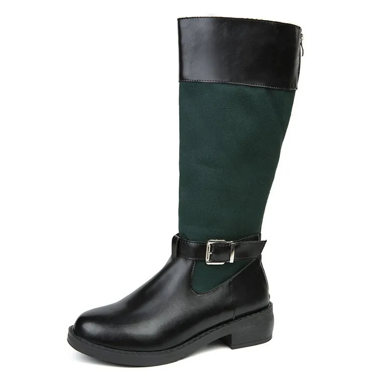 Flower Print Western Boots Fashion Mid Knee High Boots Winter Shoes - Green