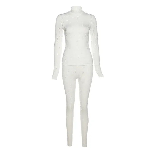 Sexy Cutout Ripped High Waist Skinny Trousers White - Shop at LoveMi