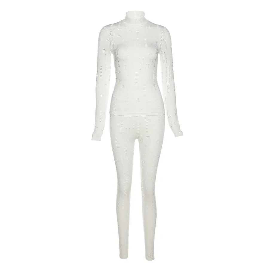 Sexy Cutout Ripped High Waist Skinny Trousers - White