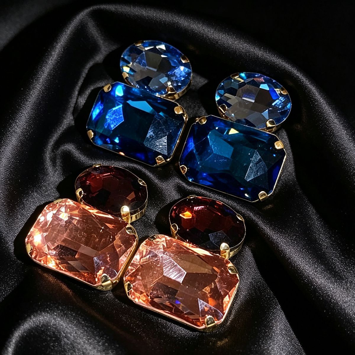 European American Vintage Color CZ Spliced Stud Earrings, Fashion Versatile Geometric High-End Earrings, Niche Unique Design Ear Jewelry For Women