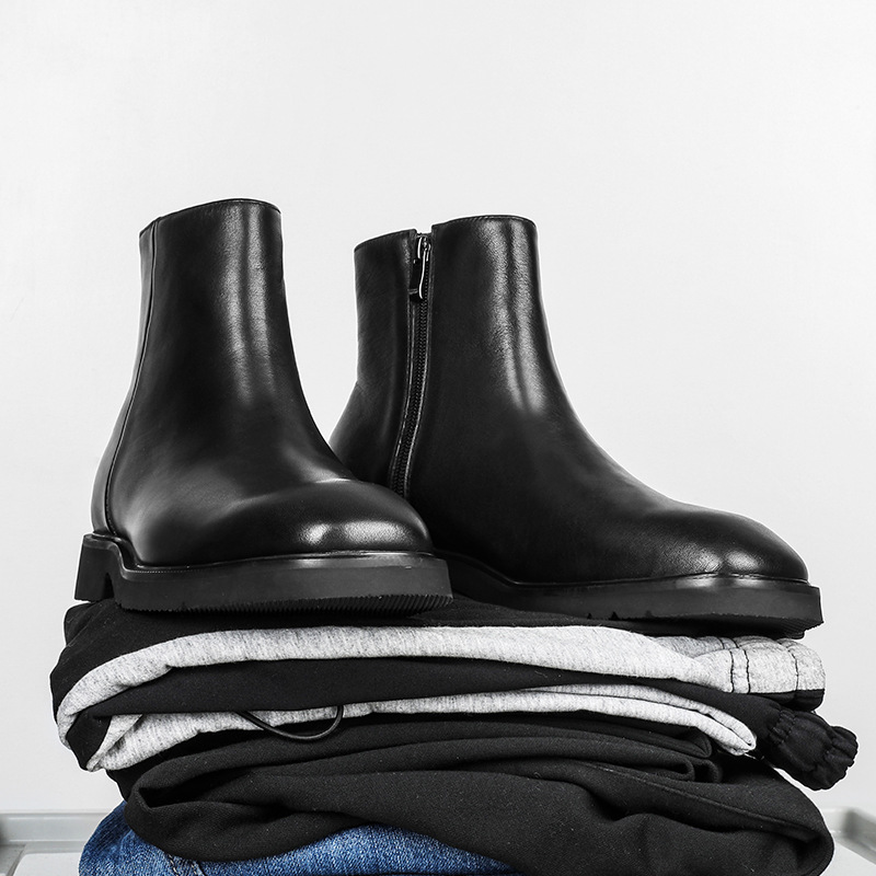 High Top Shoes Thick Bottom Zipper Black