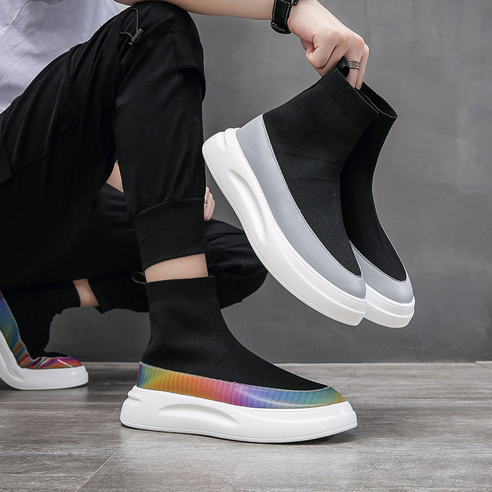 Men's Fly Woven Breathable Soft Sole High Top Socks Shoes