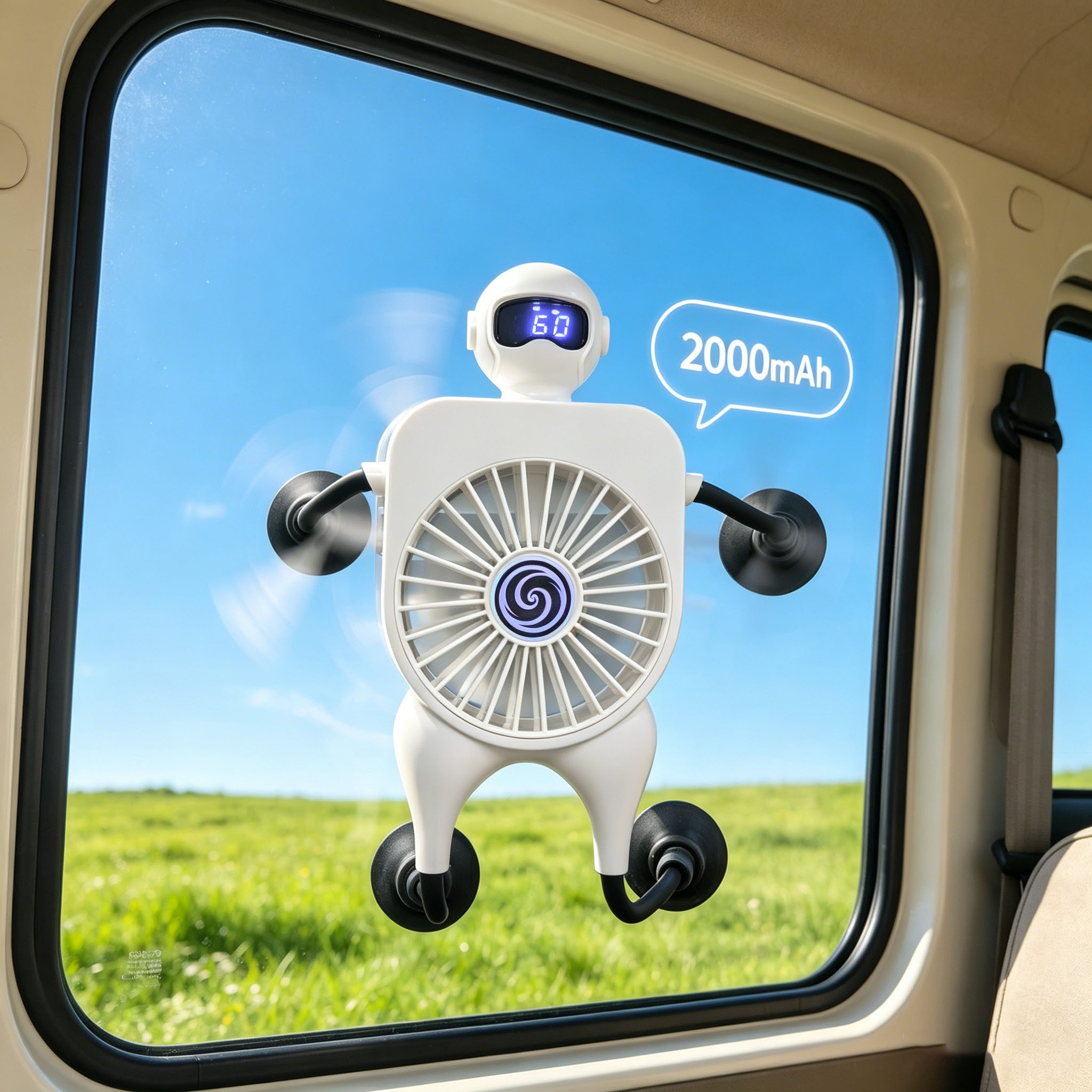 2000 MAh Fun Suction Cup Fan With Bendable Arms And Legs,can Be Attached To Surfaces Such As Glass Doors,Walls, And Cabinet Sides. Perfect For Bathrooms,Kitchens, Strollers,Car Fan,bathroom F thumbnail 3