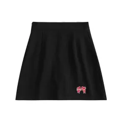 Summer Bow Embroidered Neck T-Shirt Half Body Short - Black - View 1