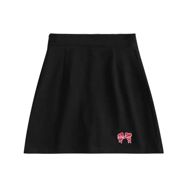 Summer Bow Embroidered Neck T Shirt Half Body Short Black - Shop at LoveMi