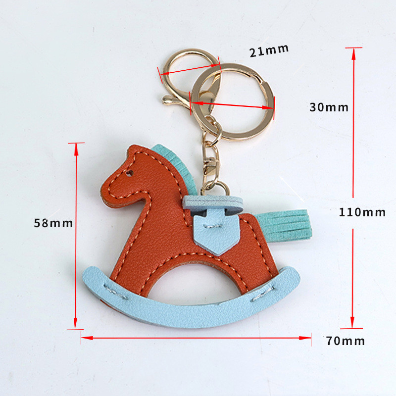 Title 1, Leather Shake Small Wooden Horse Key Chain