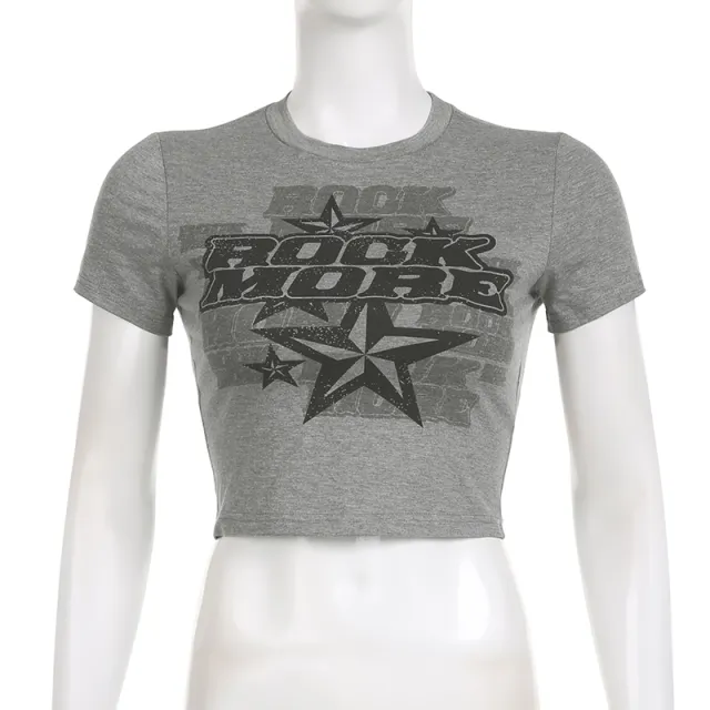 Do Old Alphabet Print Five Star Dart Head Short Sleeve Grey - Shop at LoveMi