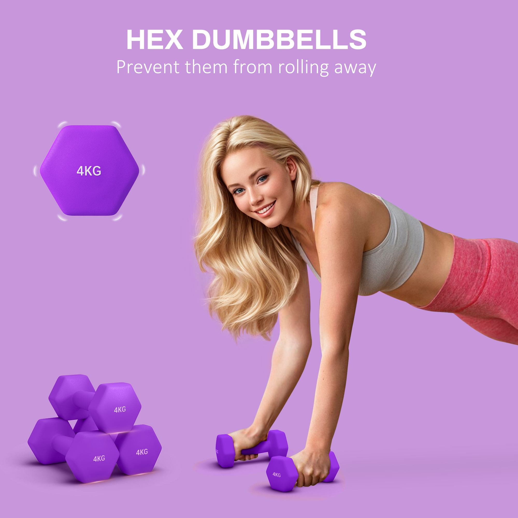 2 X 4kg Hexagonal Dumbbell Set With Anti Slip Grip, Suitable For Home Gym — image 7