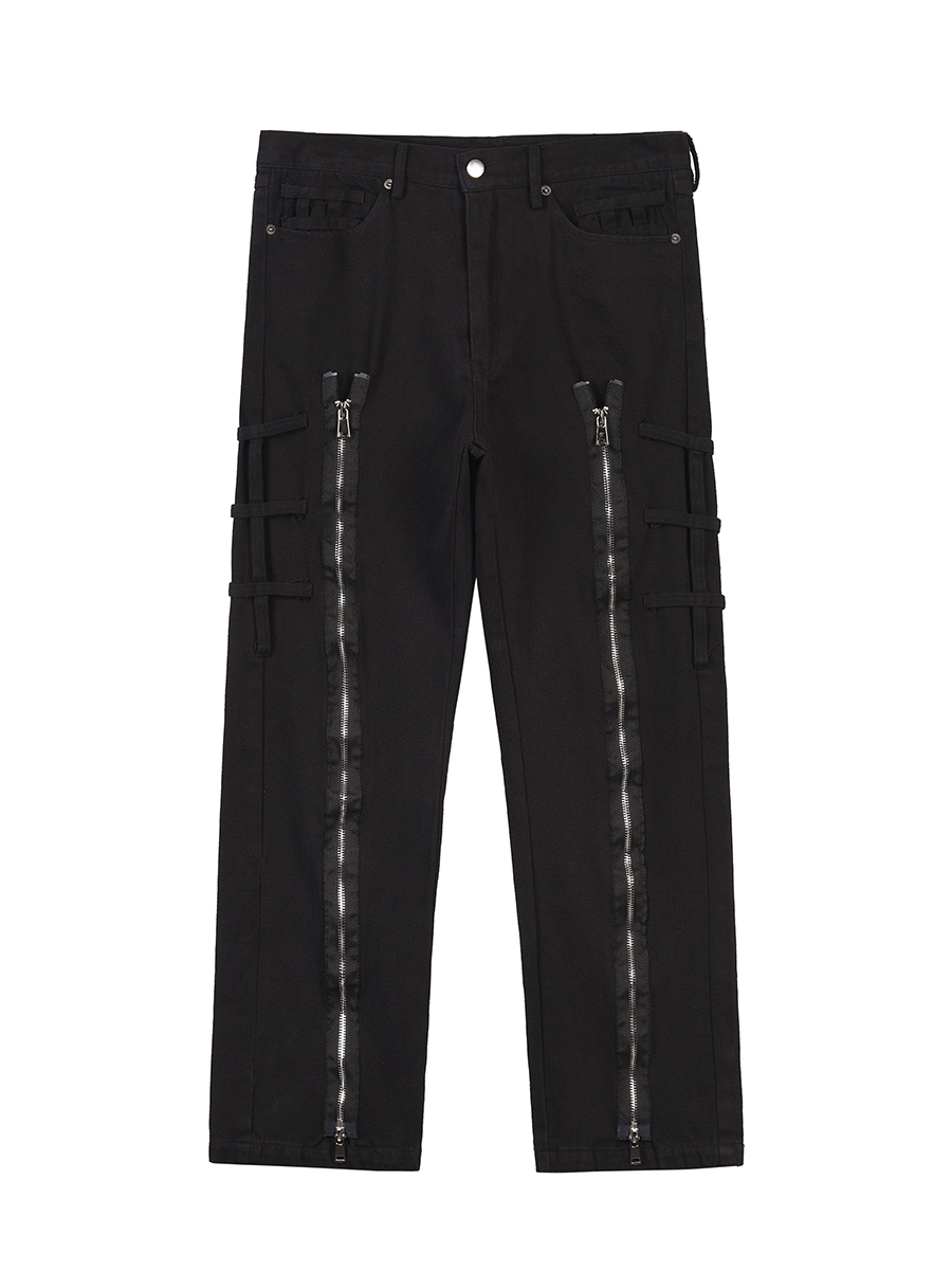 Three-dimensional Cut Zipper Straight Jeans Men And Women National Tide Niche