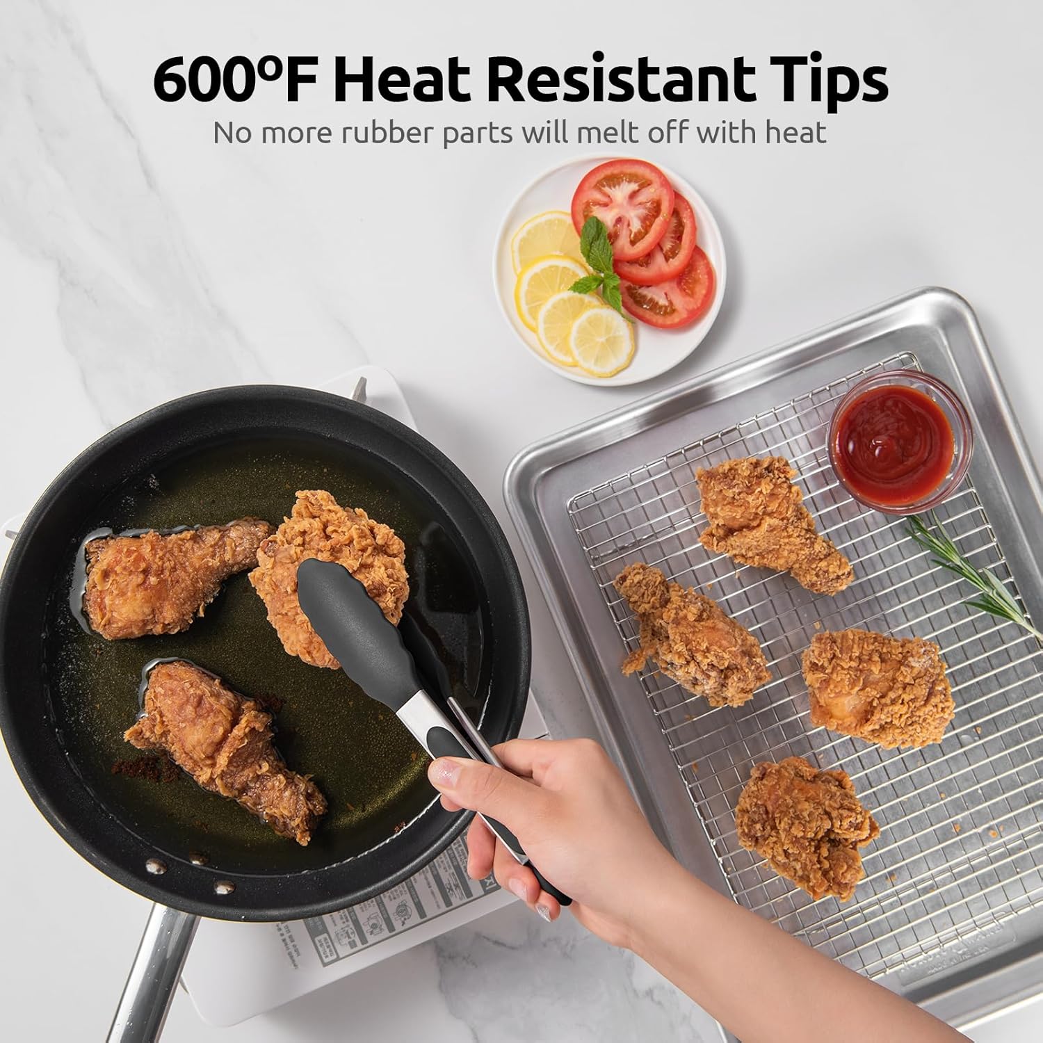 ملقط مطبخ مقاوم للحرارة U-Taste من السيليكون مع أطراف مطاطية غير لاصقة محكمة، ومقبض من الستانلس ستيل المطلي بالسيليكون وقفل سلس لتقديم السلطة