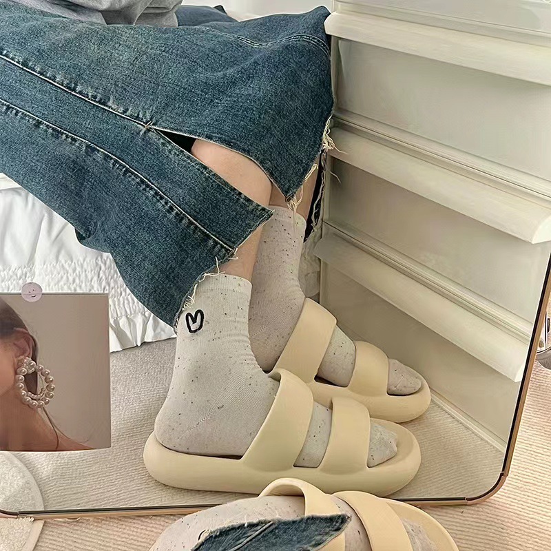 Women's Cute Heart Embroidered Speckled Crew Socks, Casual Ribbed Knit Socks, Cozy Mid-Calf Socks For Daily Wear & Preppy Style