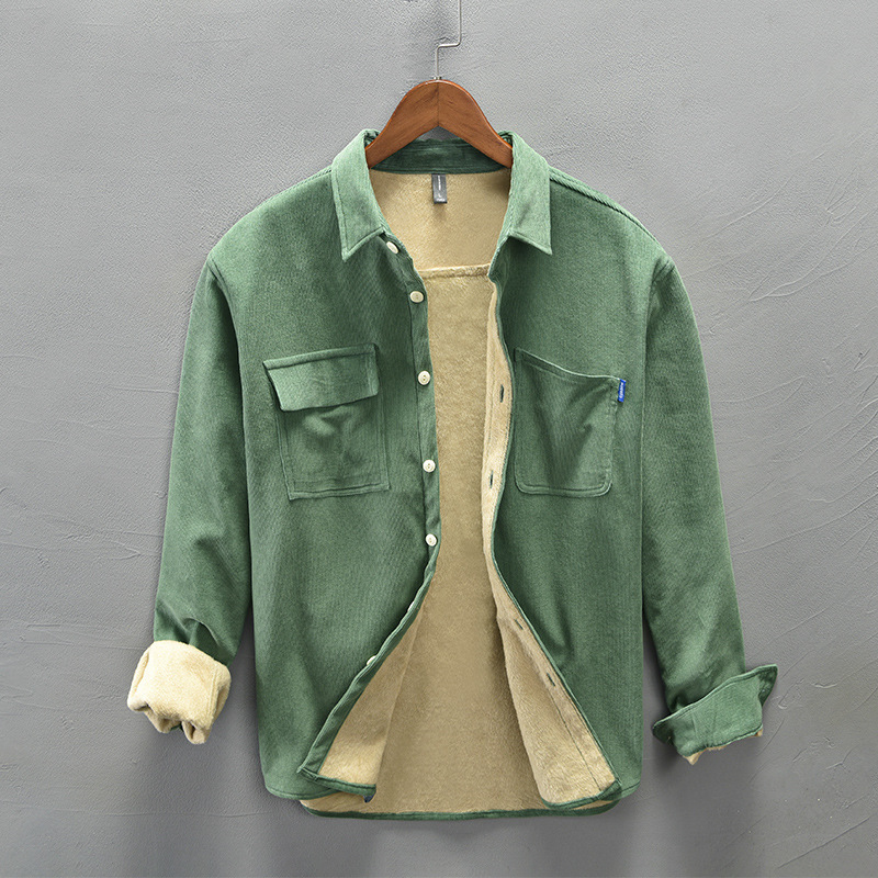 Men's Corduroy Long Sleeved Plus Velvet Padded Shirt