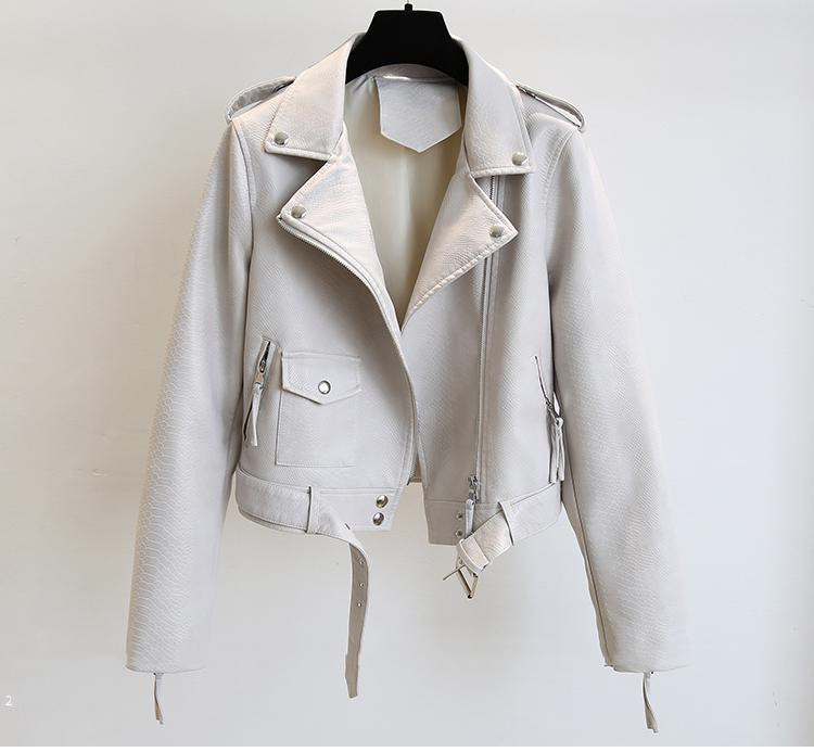 Women's Short Leather Jacket Spring And Autumn White - Shop at LoveMi