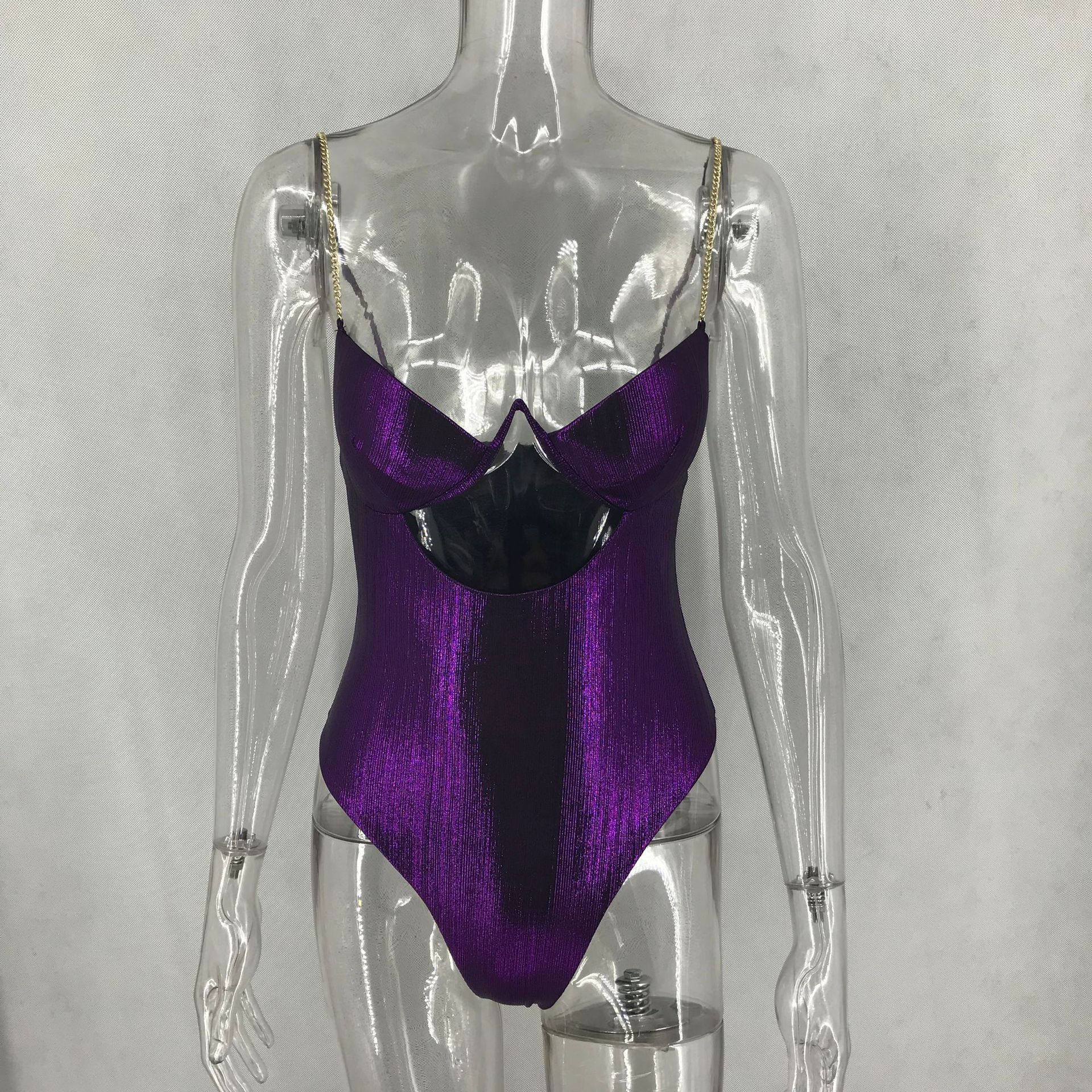 Title 4, Pure Color Stretch Satin All-match One-piece Sw...