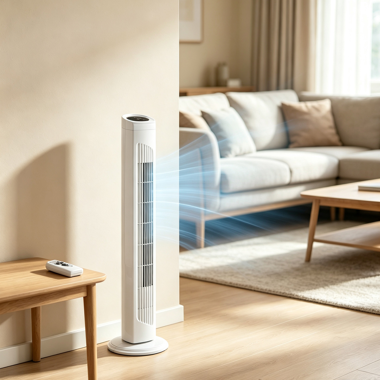 32 Inch Tower Fan With Remote & Touch Control, 110V 45W Quiet Oscillating Column Fan, Copper Motor, 3 Speeds 3 Modes, 7.5H Timer, Slim White Standing Fan For Bedroom Living Room Home Use — foto 4