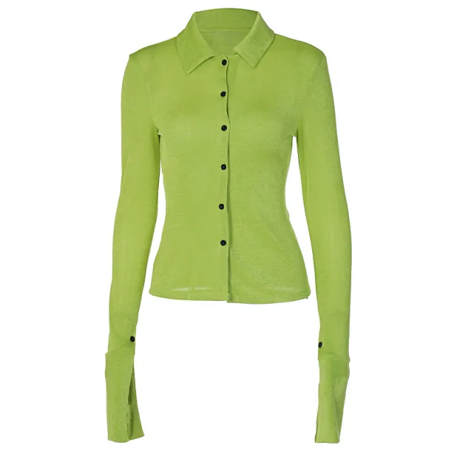 Temperament Flare Sleeves Solid Color Cardigan Top For Women Green - Shop at LoveMi
