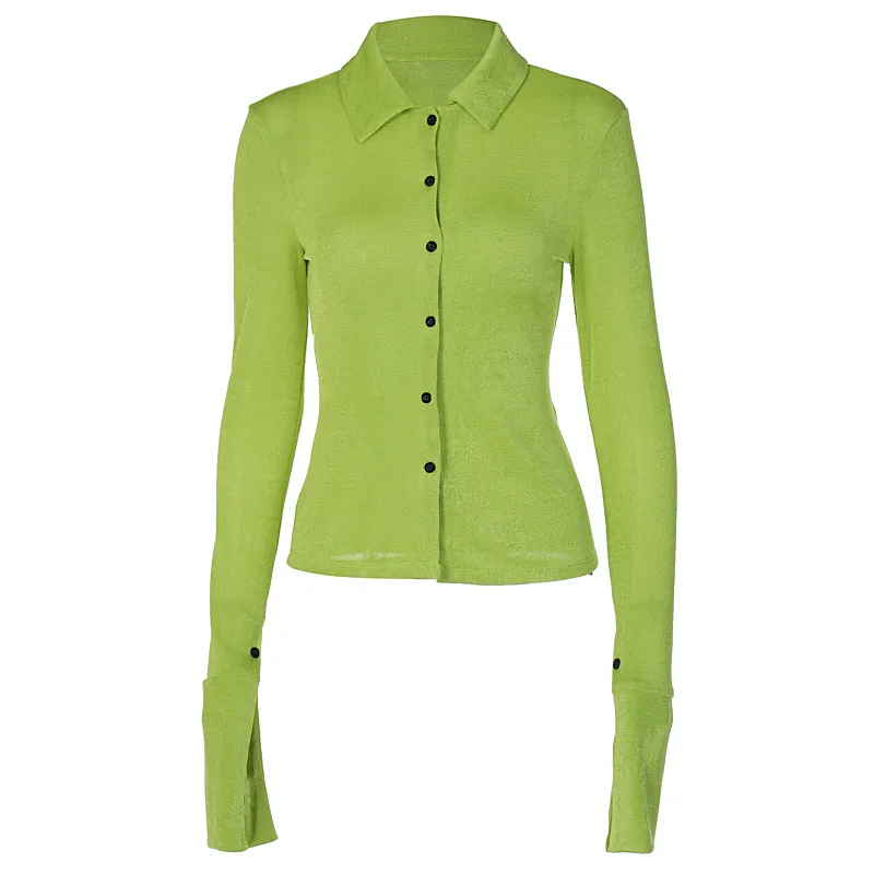 Temperament Flare Sleeves Solid Color Cardigan Top For Women - Green