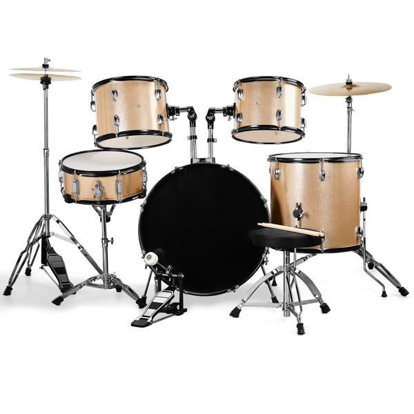 Full Size Adult Drum Set 5-Piece Champagne with Bass Drum, two Tom Drum, Snare Drum, Floor Tom, 16