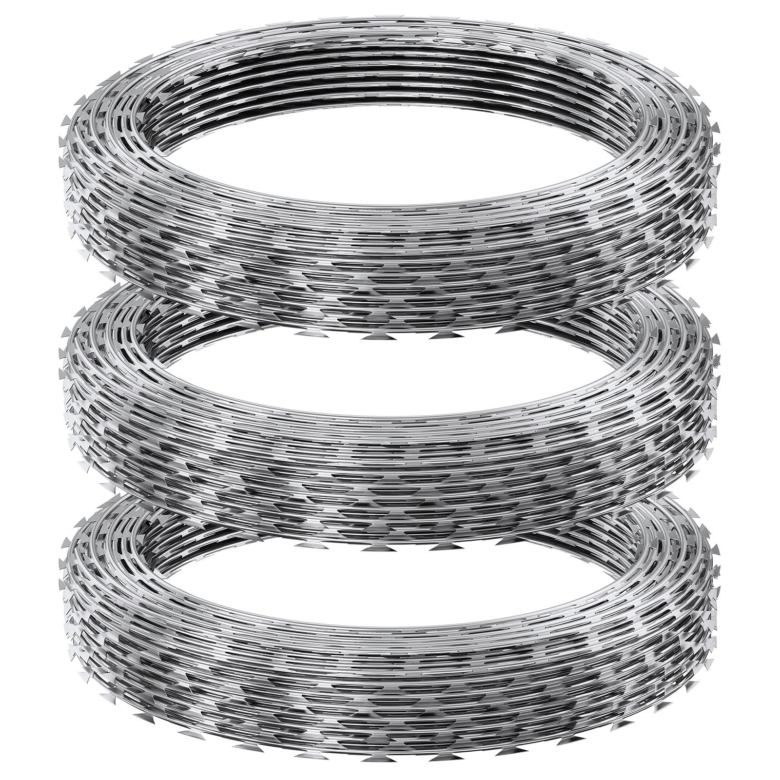 VEVOR Razor Wires, 147 Ft Razor Barbed Wire, 3 Rolls Razor Wire Fencing Razor Fence, Razor Ribbon Barbed Wire Galvanized Razor Wire Fence, Rolls Razor For Garden
