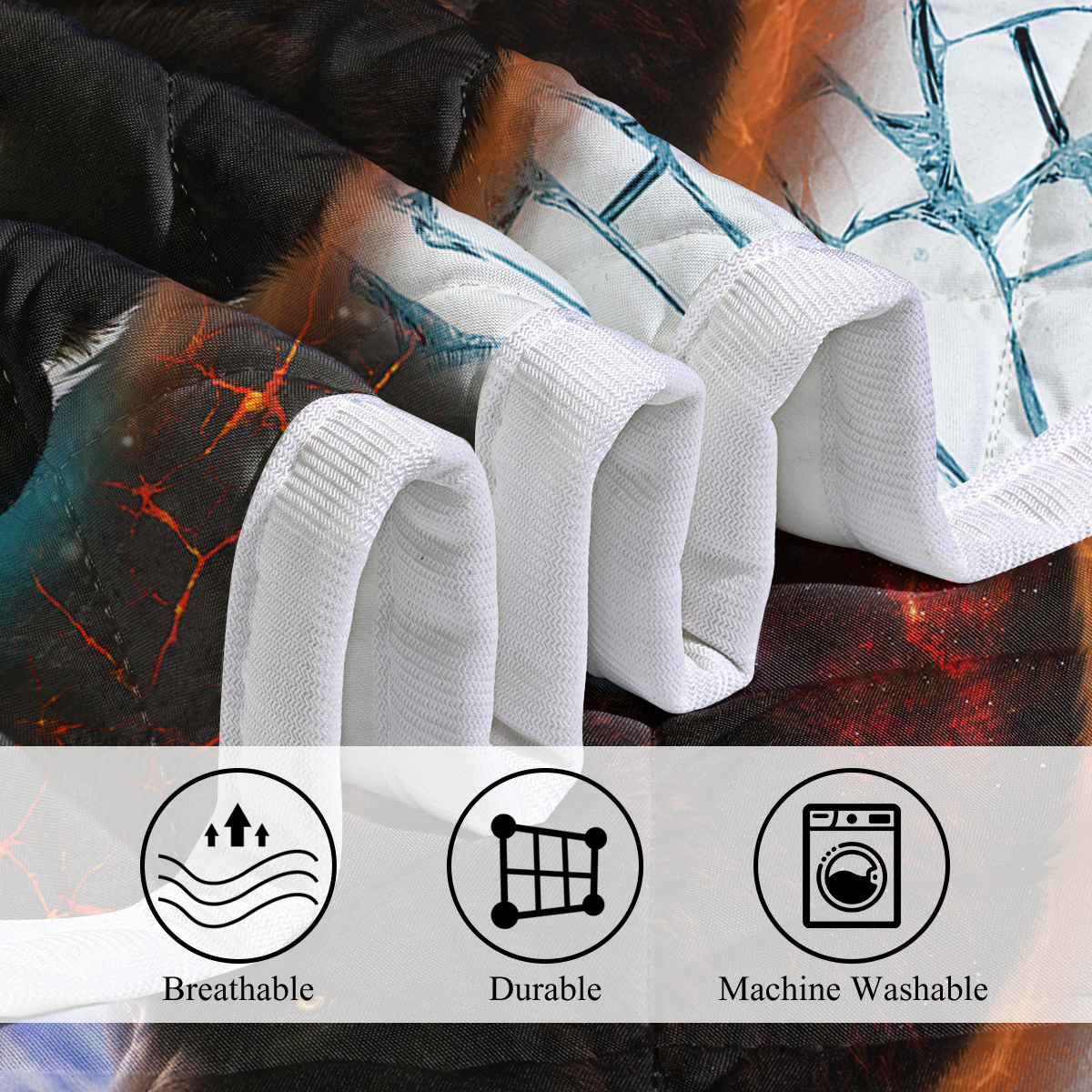 Tai Chi Wolf Quilt Set, Safari Animals Black White Quilt Bedding Set With 2 Pillowcases, Traditional Chinese Paint Graffiti Red Blue Bedding Set