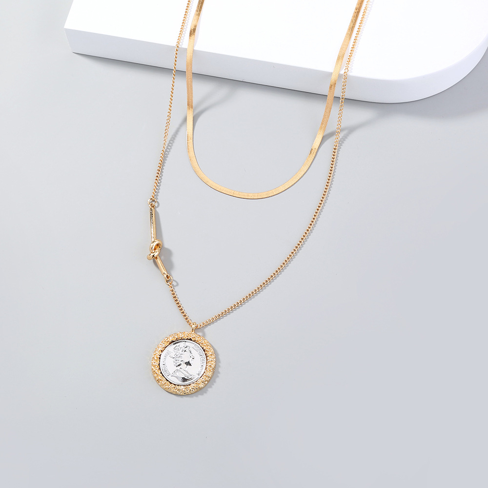 Round Plate Portrait Pendant Double-layer Necklace Necklace