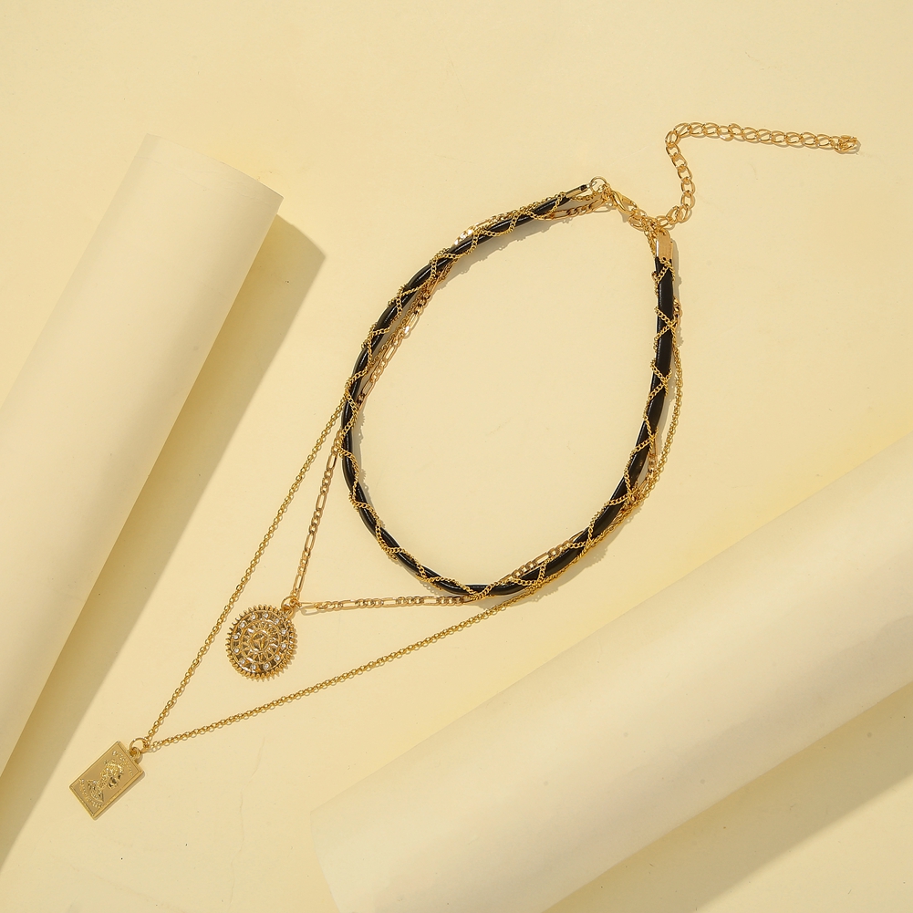 European And American Multi-layer Round Brand Square Brand Clavicle Chain Pendant Necklace